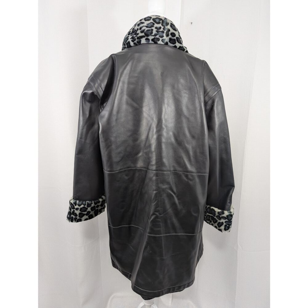 NWOT! ATLANTIC BEACH! LUXE VEGAN LEATHER, BLACK/GRAY LEOPARD FAUX FUR COAT! SZ L - Picture 8 of 9
